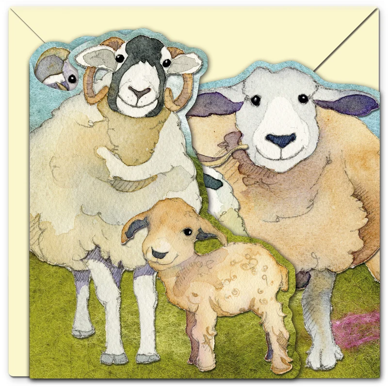 Felted Sheep - Two fold card / Dubbelvikt kort med kuvert - Emma Ball
