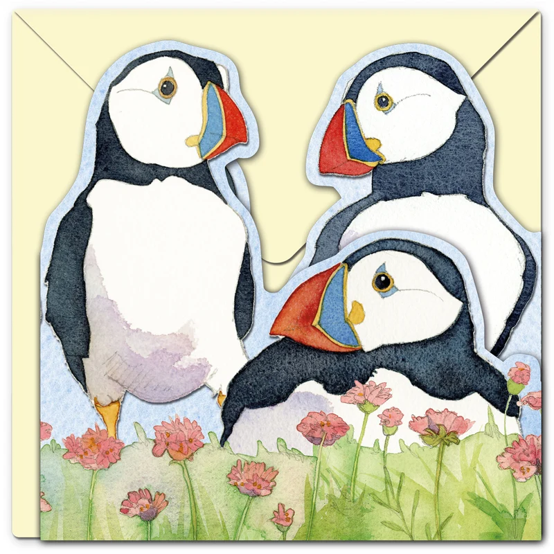 Sea Thrift Puffins - Two fold card / Dubbelvikt kort med kuvert - Emma Ball