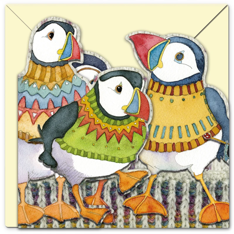 Woolly Puffins - Two fold card / Dubbelvikt kort med kuvert - Emma Ball