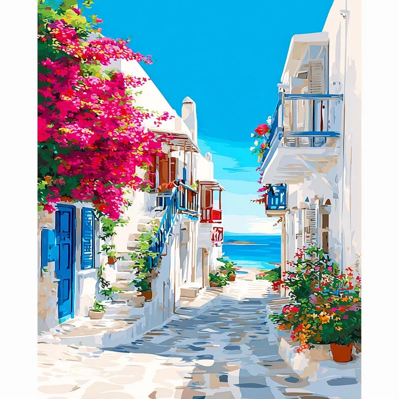Santorini havsutsikt - Diamantmålningskit