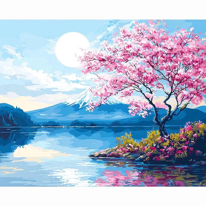 Sakura-sjön i månskenet – Diamantmålningskit