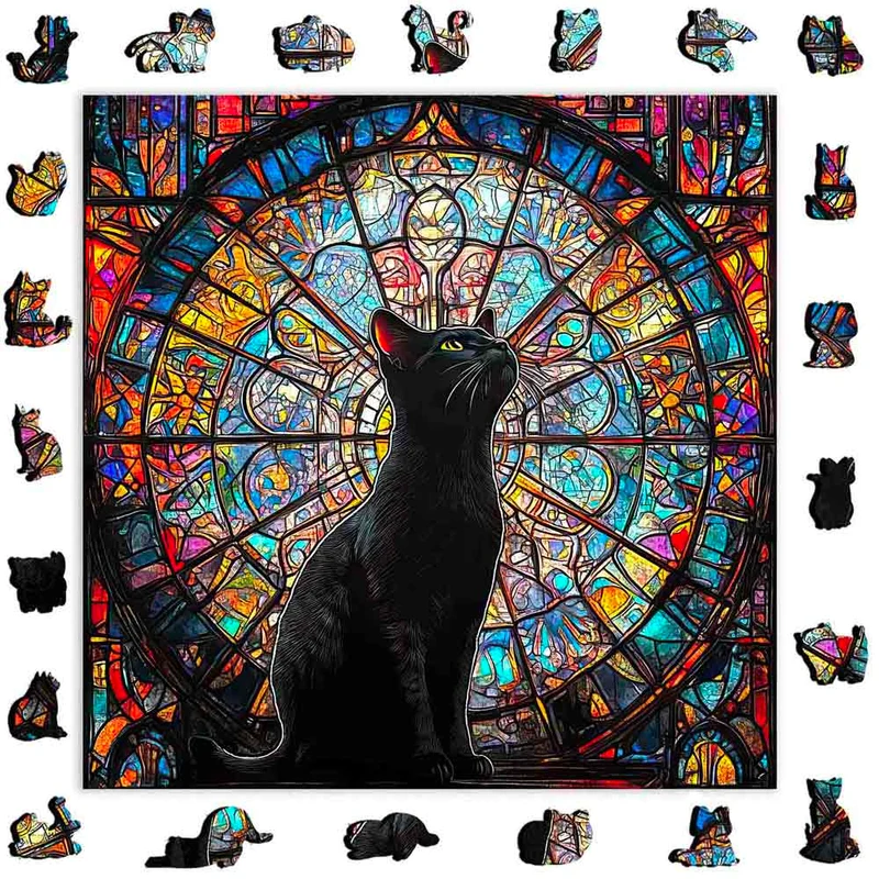🔥 Sista dagen – Katt i glasmålning – Träpussel