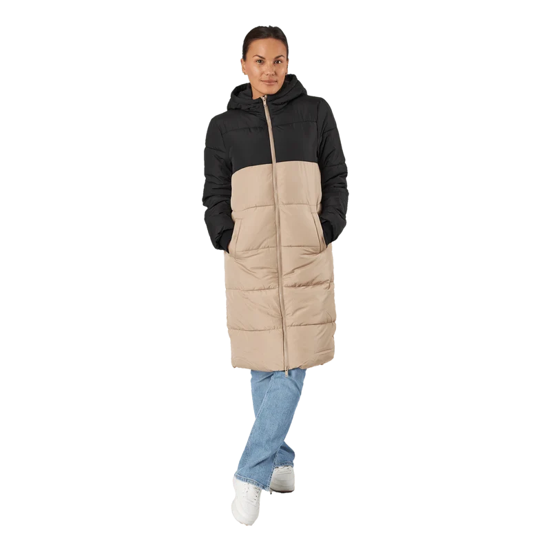 Bee Blocked Long Puffer Jacket Silver Mink