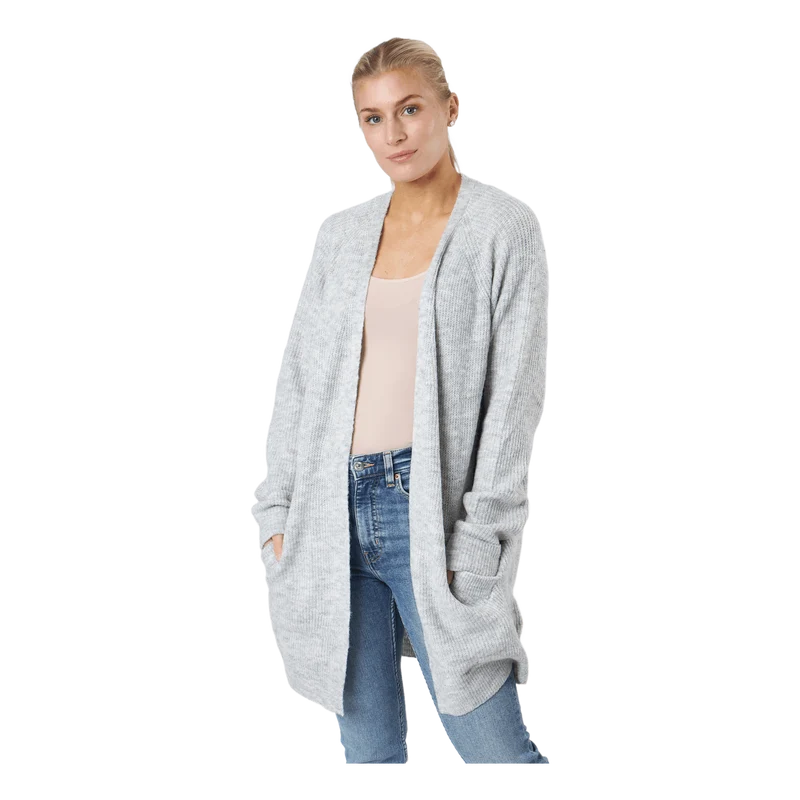 Ellen Ls Long Knit Cardigan Gr Light Grey Melange