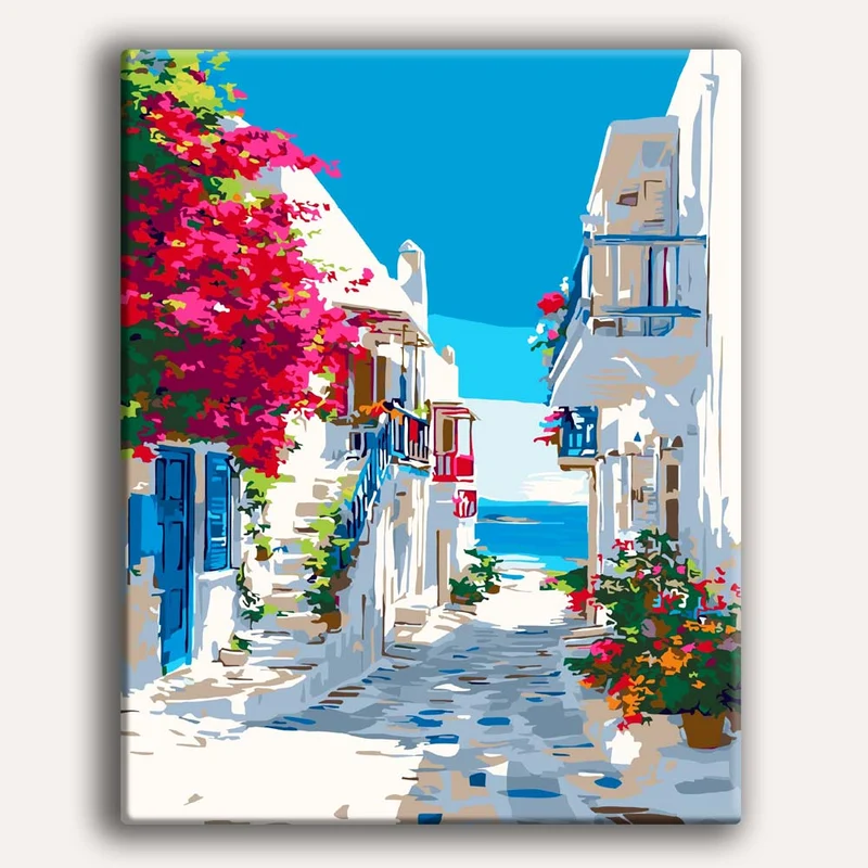 Santorini havsutsikt - Siffermålningskit