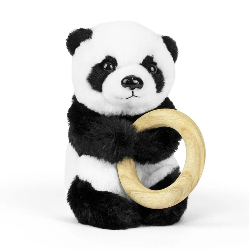 Kramgo panda med bitring i trä – från nyfödd