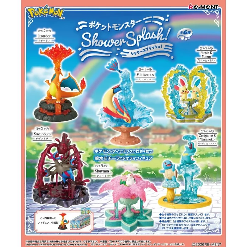 Re-Ment Pokémon Shower Splash! Fontän Diorama Komplett BOX Set (6 Typer)