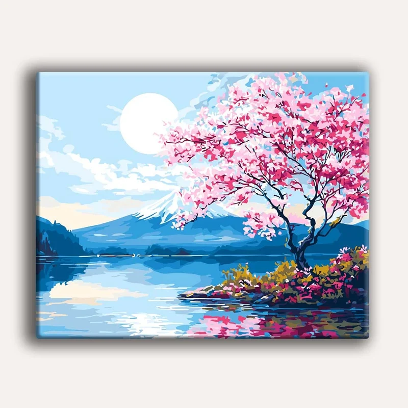 Sakura-sjön i månskenet - Siffermålningskit
