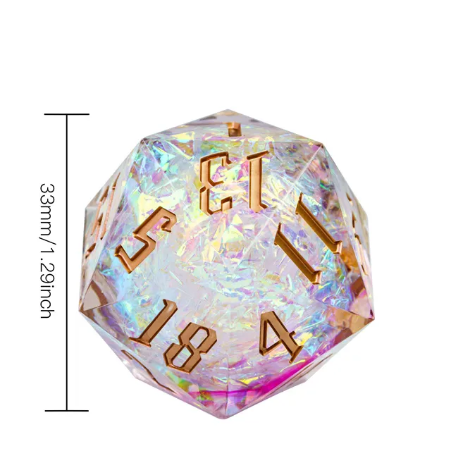 Titan D20 White Glitter (33mm) ( Gold Font )