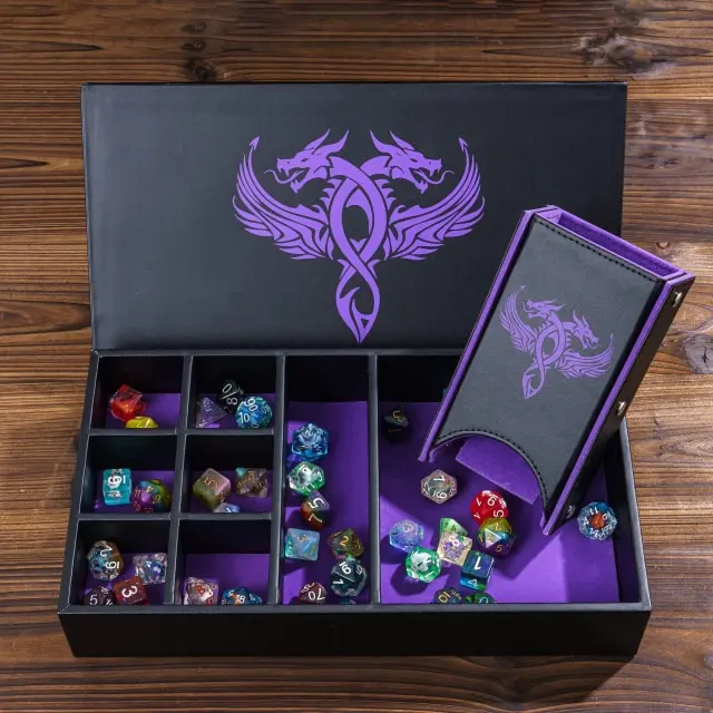 Leather Dice Tower Storage Box Purple