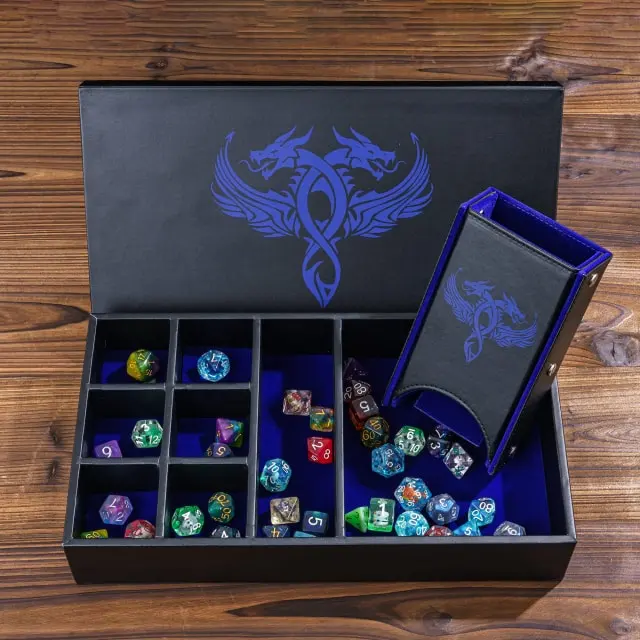 Leather Dice Tower & Storage Box (Blue)