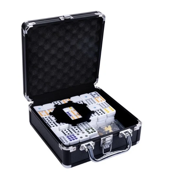 Domino Double 12 Mexican Train Black Aluminum Case