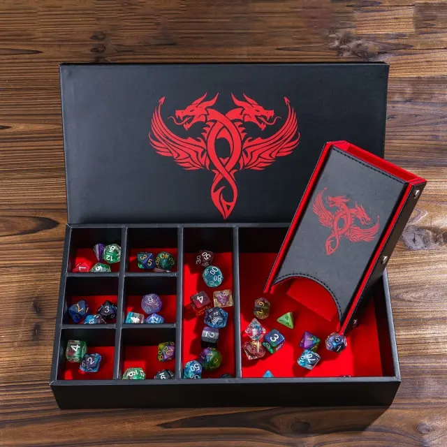 Leather Dice Tower & Storage Box (Red)