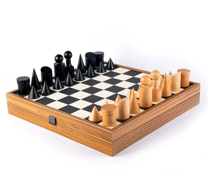 Black Natural Cork Chessboard 40cm Inlaid on wooden box with natural & ebonised chessmen Manopoulos