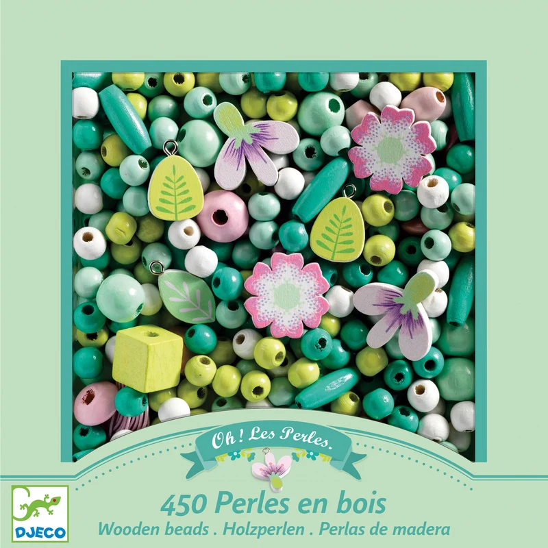 Djeco Pärlor i trä Löv & Blommor (450st)