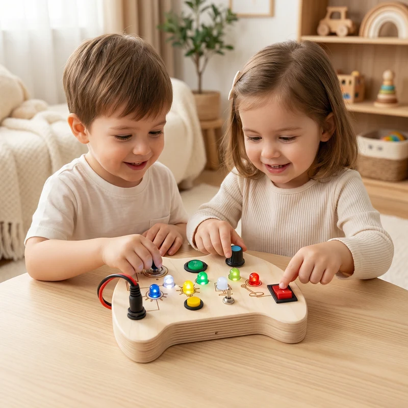 LED Controller Busy Board i Trä – Montessori Leksak för Att Främja Motorik