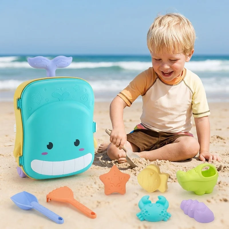 Barnens Strandleksaksväska med Sandverktyg och Timglas
