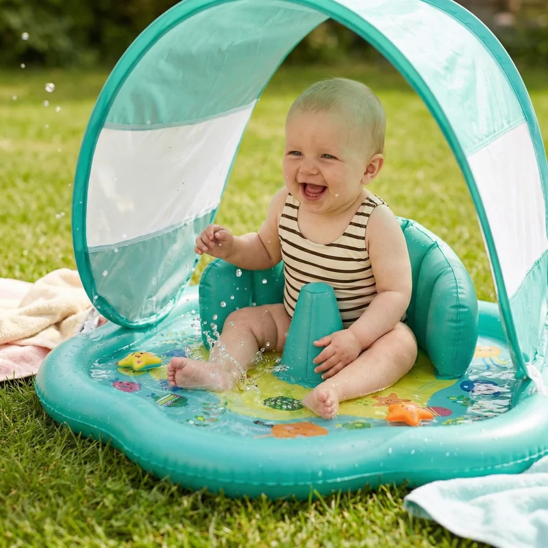Influerbar Baby Splash Lekmatta med Tak – Vattenlek och Solskydd för Småbarn