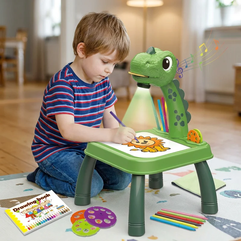 Dinosaurie Projektions Ritbord för Barn med Pennor och Musik
