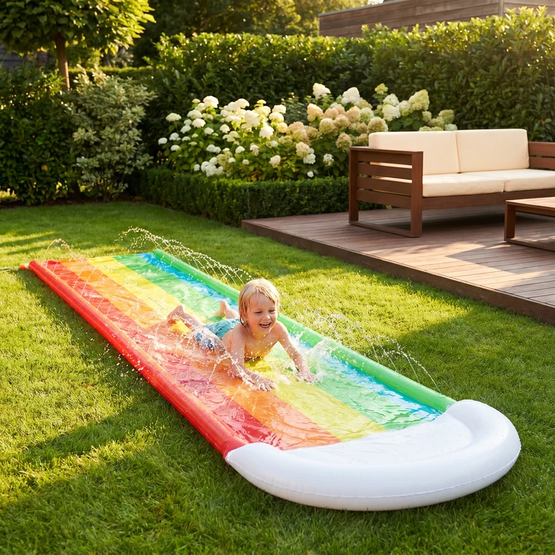 Regenbogens Water Slide – Uppblåsbar Ute-rutschkana för Barn & Familj
