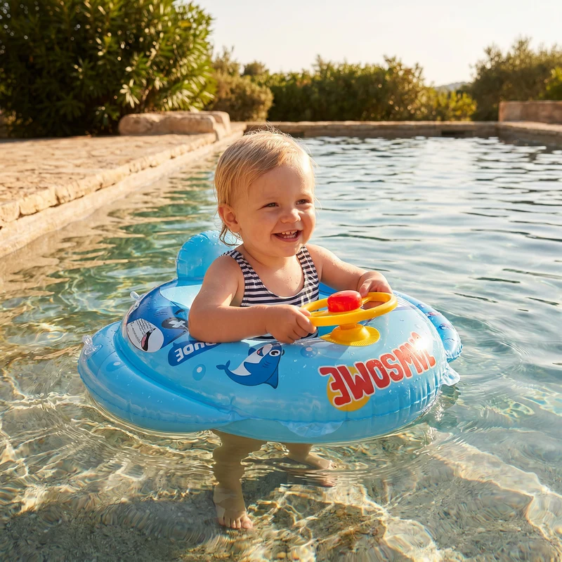 Baby Shark Swimring med Styrhjul för Småbarn