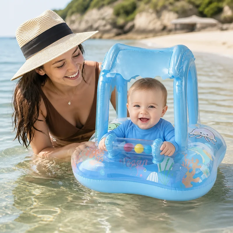 Inbjudande Baby Pool Float med Tak och Oceanprint