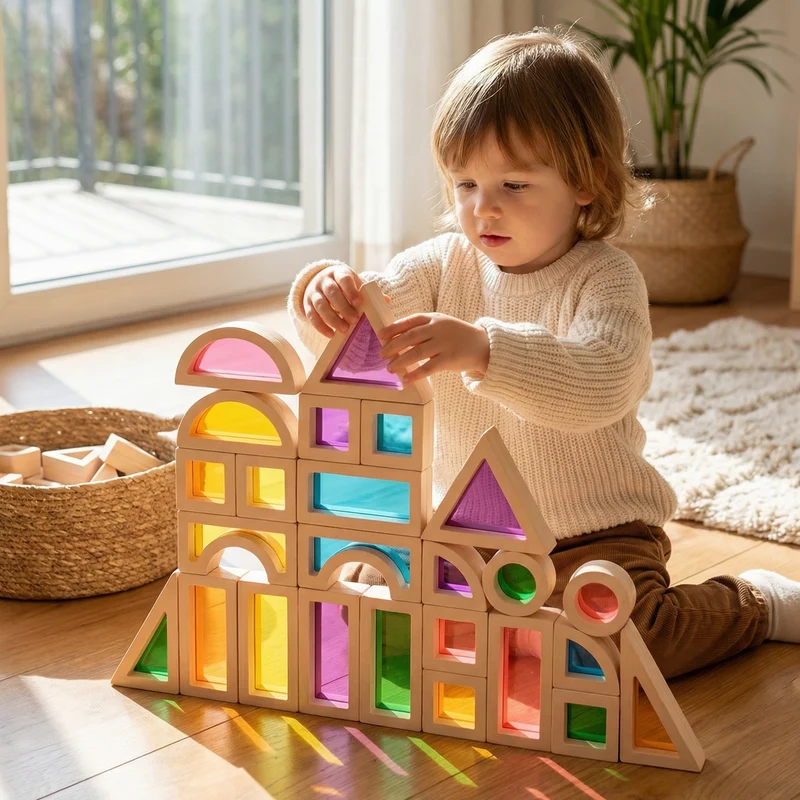 Kreativa Montessori Träbyggklossar Med Olika Kärnor