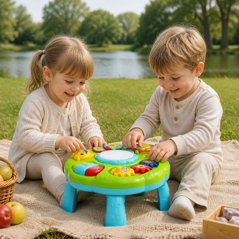 Baby Musikaktivitetstabell med Trumma, Kugghjul och Djurljud