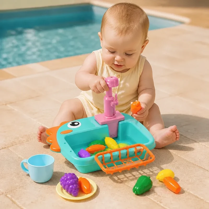 Barns Lek-Spel Zink med Rinnande Kran och Dino-Design