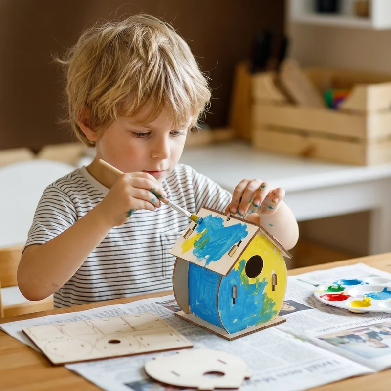 Färgglatt DIY Trädfågelhus Set för Barn – Måla & Bastu Set