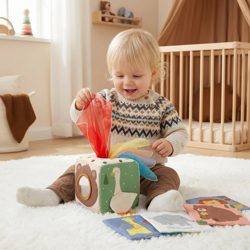 Montessori Sensorisk Näsdukslåda för Bebis – Mjuk Prassla & Taktil Aktivitetsleksak