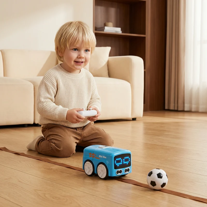 Smart RC Mini Bus Leksak – Geststyrning Ljusupplyst Tecknad Bil för Barn