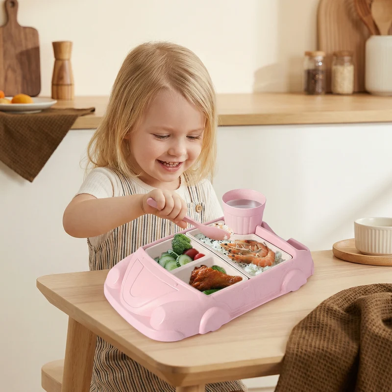 Barnens Bento Lunchbox i Bilform – Rolig Matbricka med Fack och Kopp