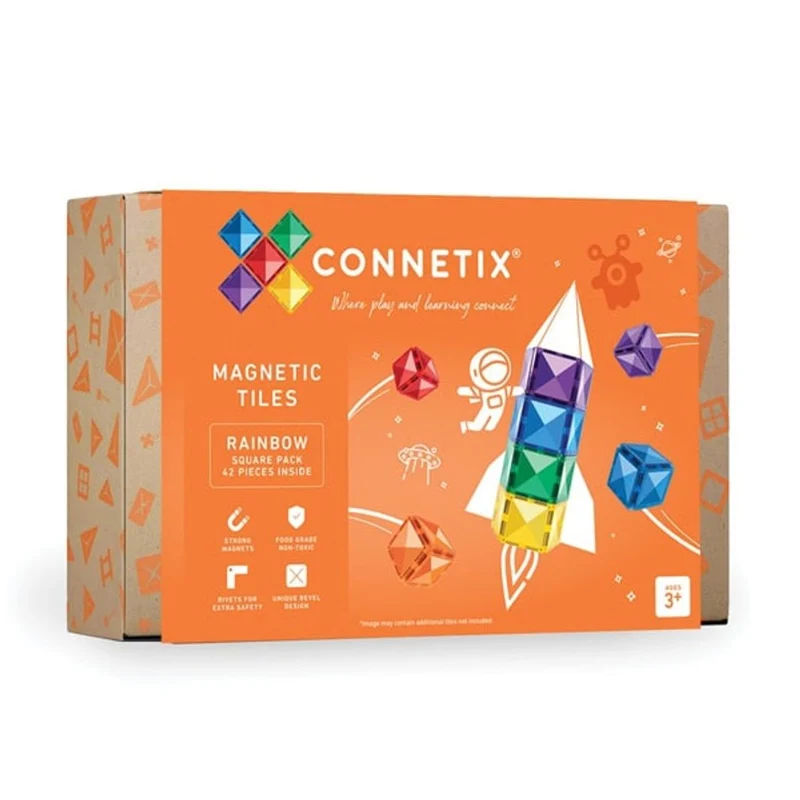 Connetix Square Pack, Magnetiskt byggset med 42 delar - Rainbow
