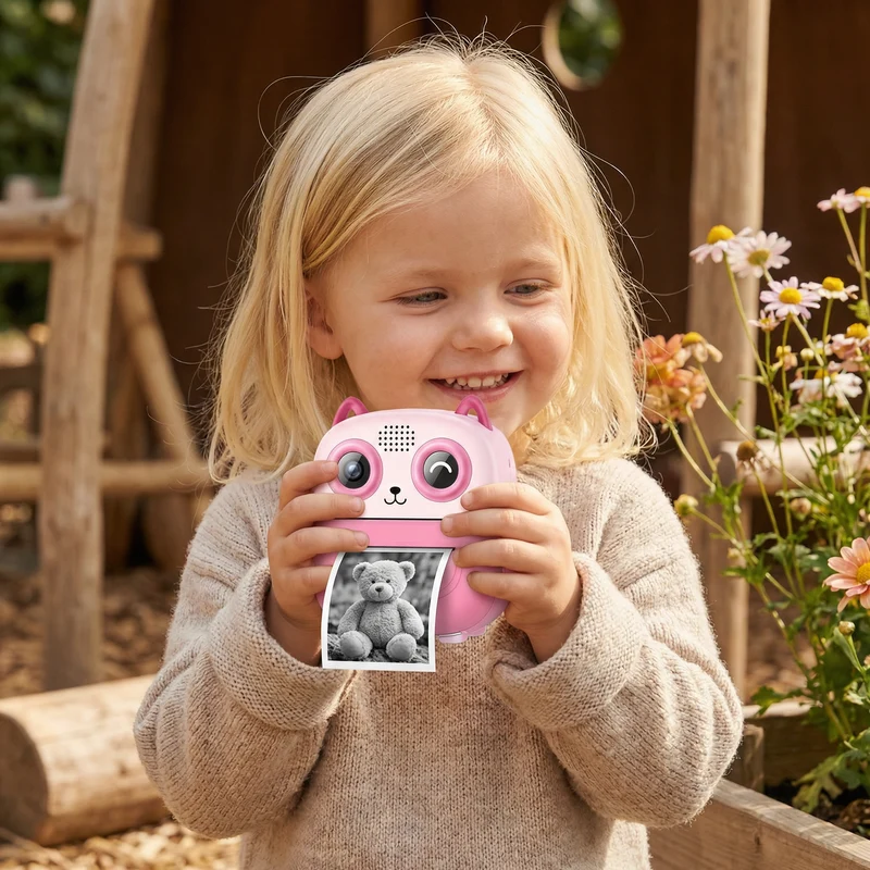 Barnkamera med direktutskrift – Mini digitalkamera med HD-foto och inbyggd skrivare