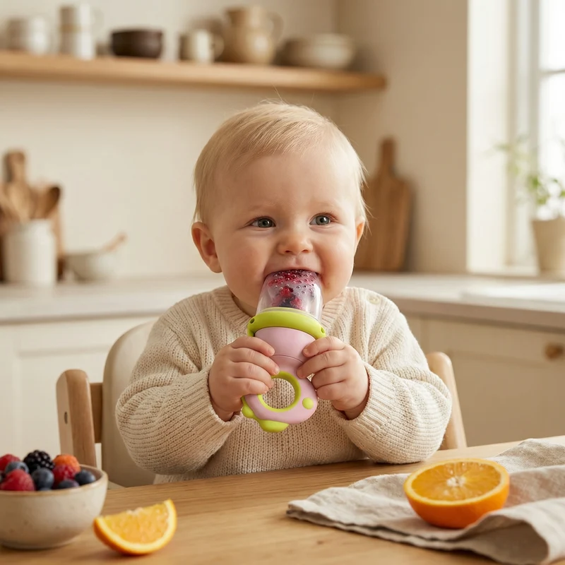 Baby-fruktmatare – Silikonbitring med tryckmekanism