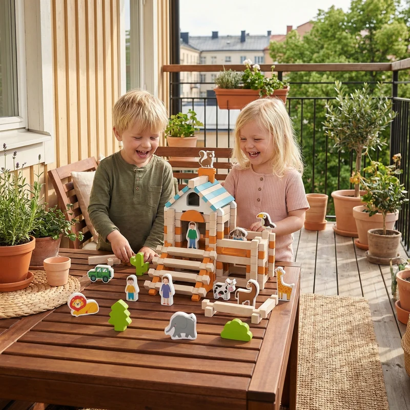 Montessori träbyggkloss-set – Naturlig stapel- och konstruktionsleksak