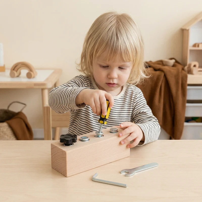 Montessori träskruvleksak – finmotorik- och koncentrationsträning för barn