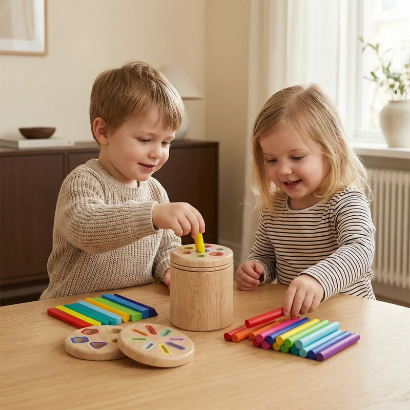 Montessori färg- och formsorteringsspel i trä – pedagogiskt leksak för finmotorik och sensorisk utveckling