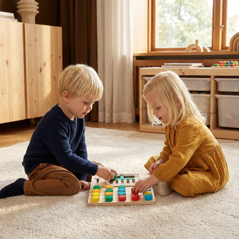 Fyrfärgs logiksorteringsspel i trä – Montessori lär- och tankespel för barn
