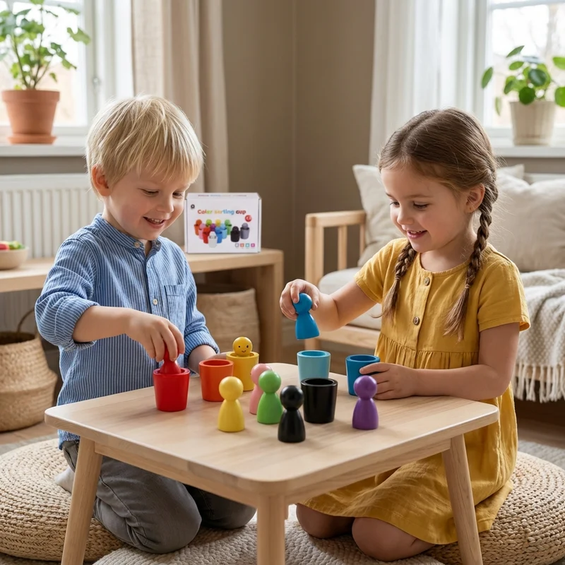 Montessori färgsorteringskoppar pedagogiskt leksak