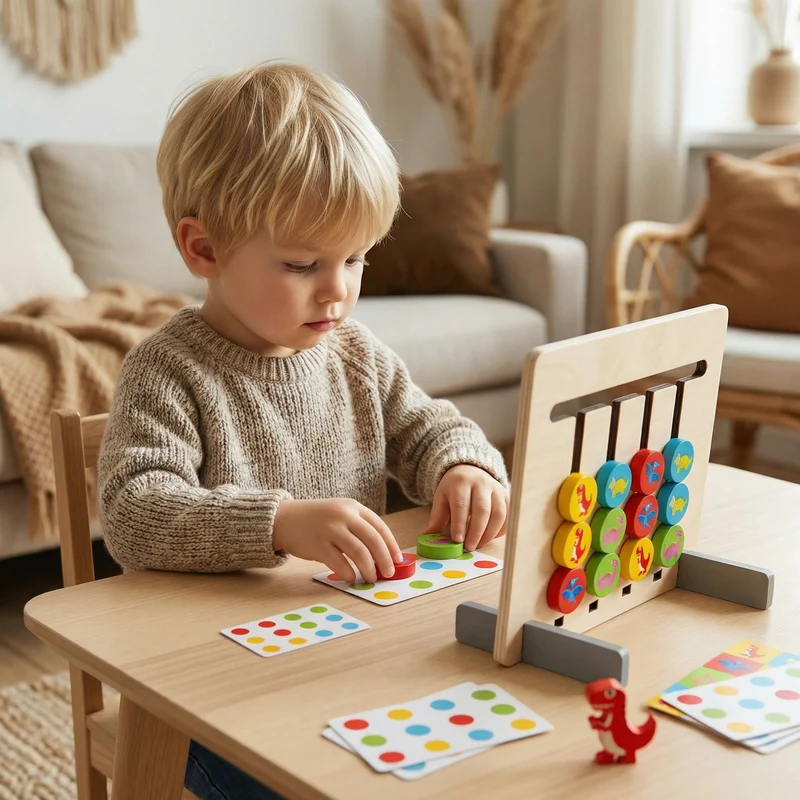 Montessori träspelet för att matcha färger och mönster