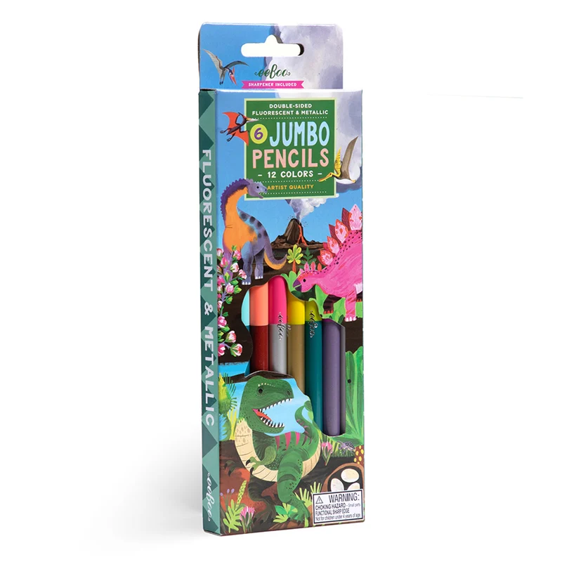 eeBoo 6 dubbla färgpennor jumbo, Dinosaurie