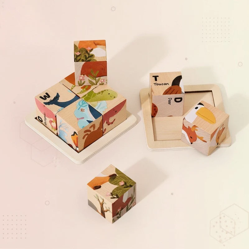 WoodMind – Kreativt och lärorikt – 6-i-1 Montessori djurpussel i trä