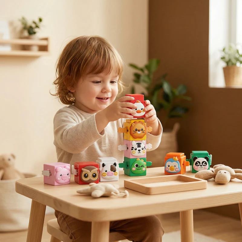 Pedagogiskt Montessori djurstaplingsbyggleksak