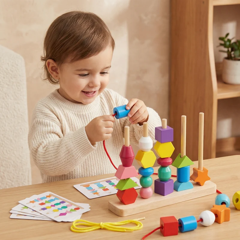 Montessori Trålleksak i Trä med Färger och Former