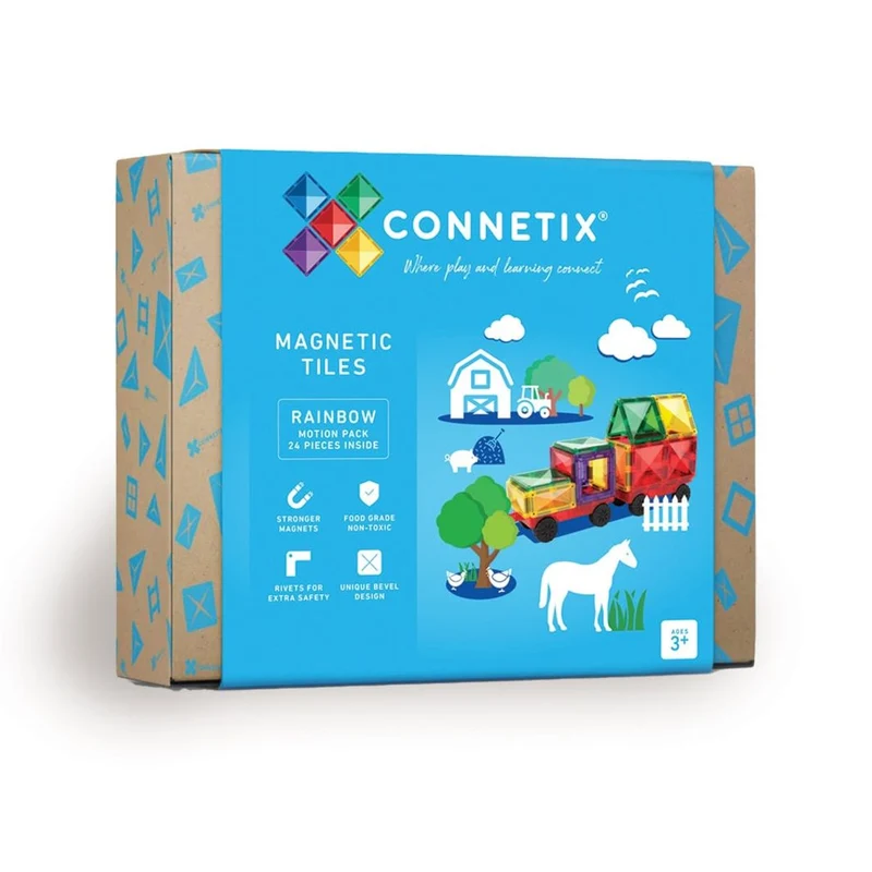 Connetix Motion Pack, Magnetiskt byggset med 24 delar – Rainbow
