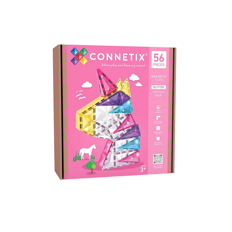 Connetix magnetiskt byggset, Enhörning glitter - 56 delar