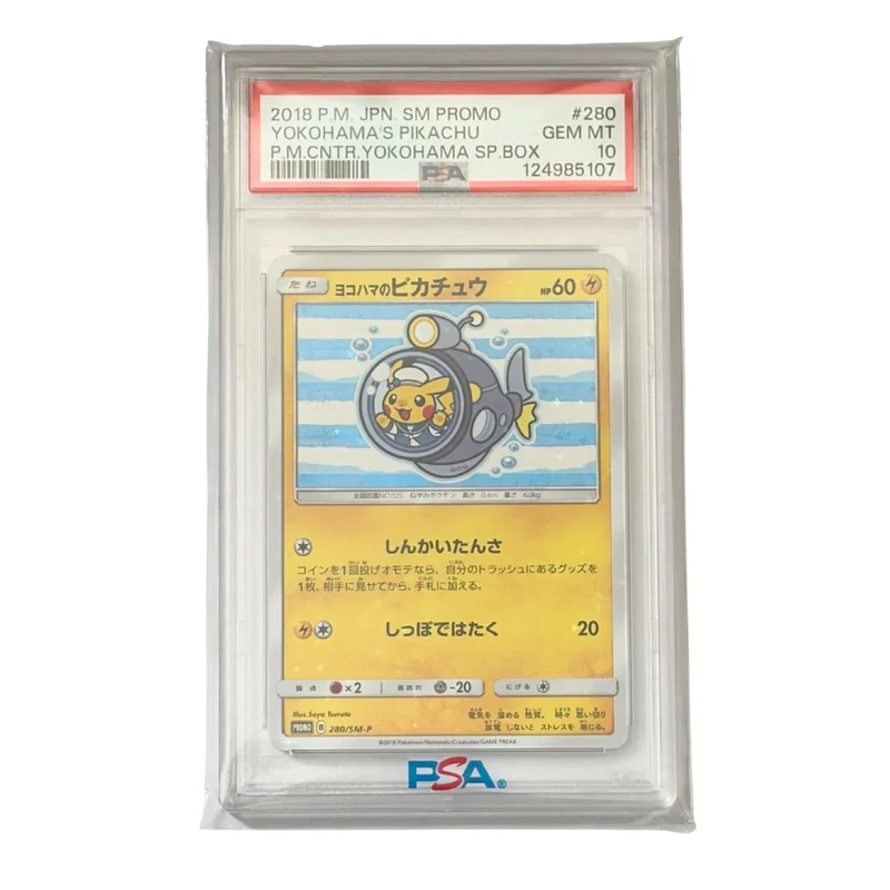 PSA 10 Yokohama's Pikachu #280/SM-P Promo Japanskt Pokémon Center Kort 2018 Rare