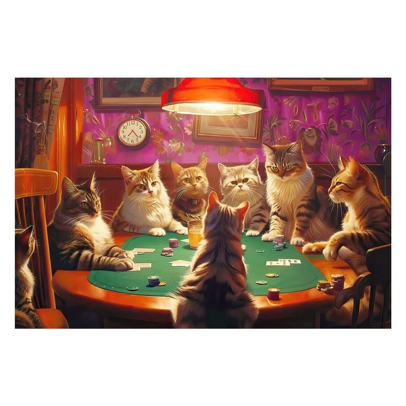 Katter som spelar poker - träpussel